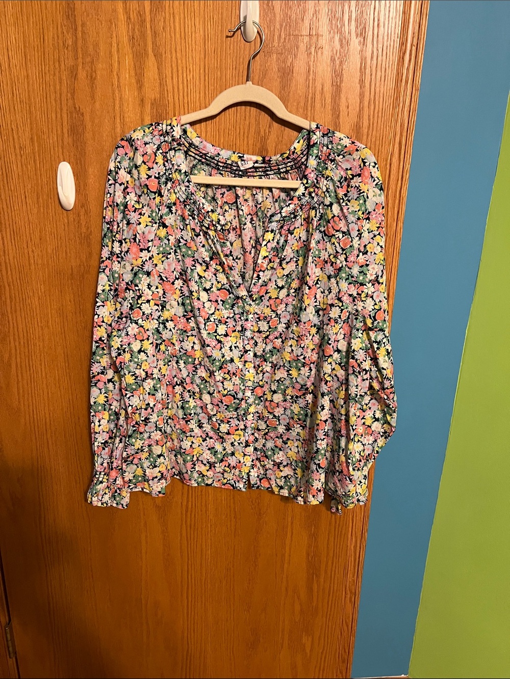 GAP Floral V-Neck Long Sleeve Blouse - Pink, Yellow, Green XXL